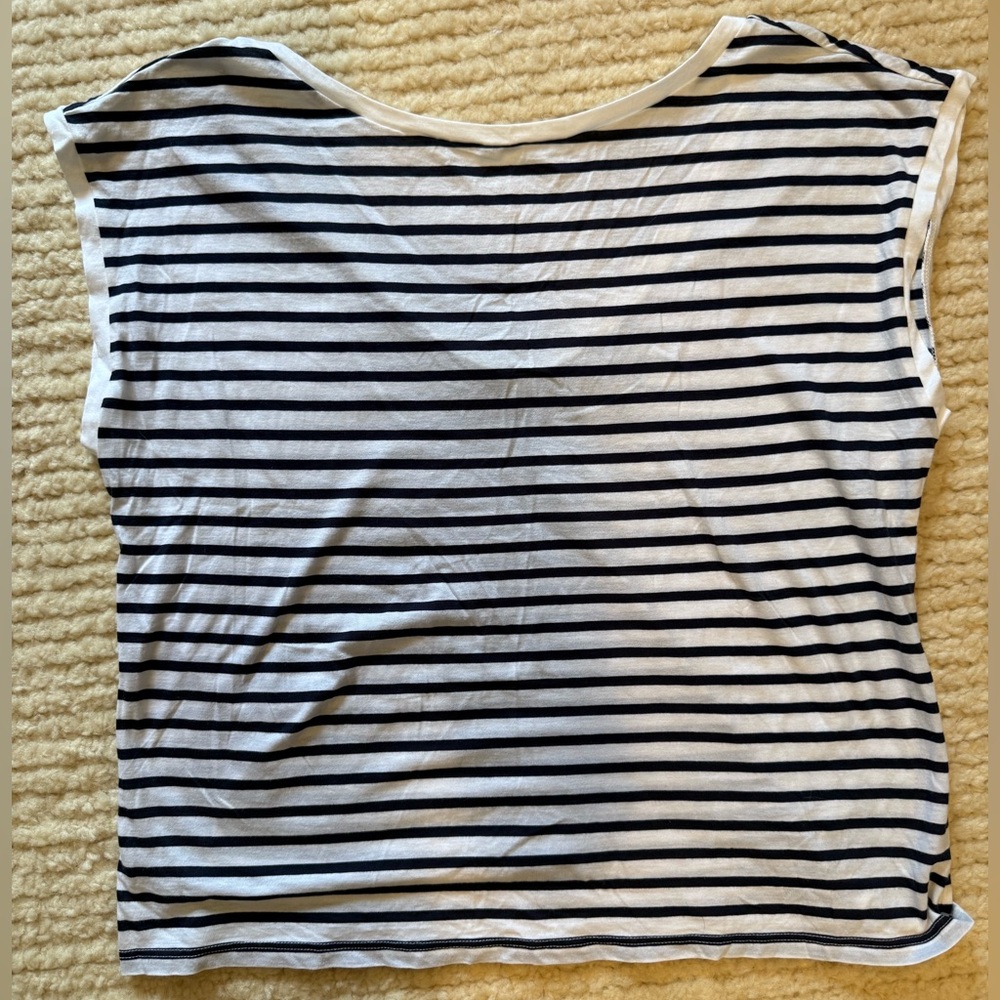 Moda International Navy Stripe V Back Cotton Tee